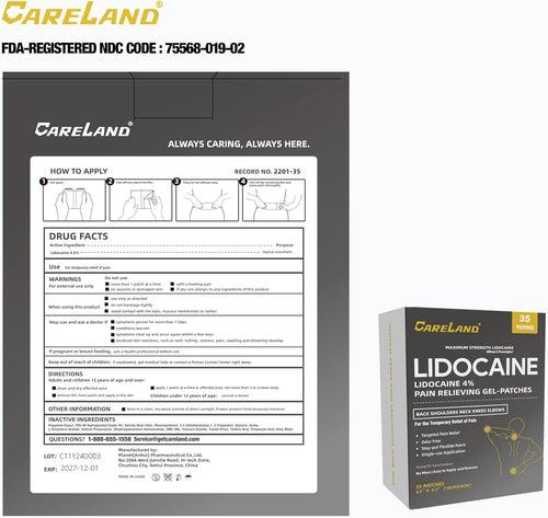 CARELAND 4% Lidocaine Gel Patches UK – Comfort for Back, Muscles & Joints